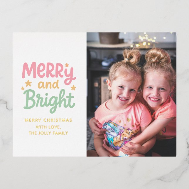 Cute Photo Colourful Modern Christmas Foil Holiday Postcard (Front)