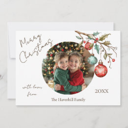 Cute Photo Elegant Script Watercolor Christmas  Holiday Card
