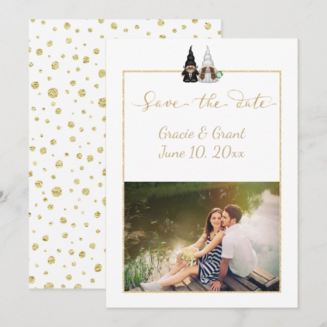 Cute Photo Gnome Flat Save The Date Card (Front/Back)