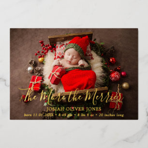 Cute Photo Gold Foil Christmas Birth Announcement