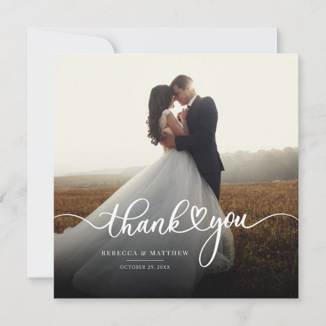 Cute Photo Hand-Lettered Wedding Thank You Card (Front)