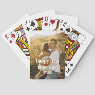 Cute photo happy first fathers day papa playing cards