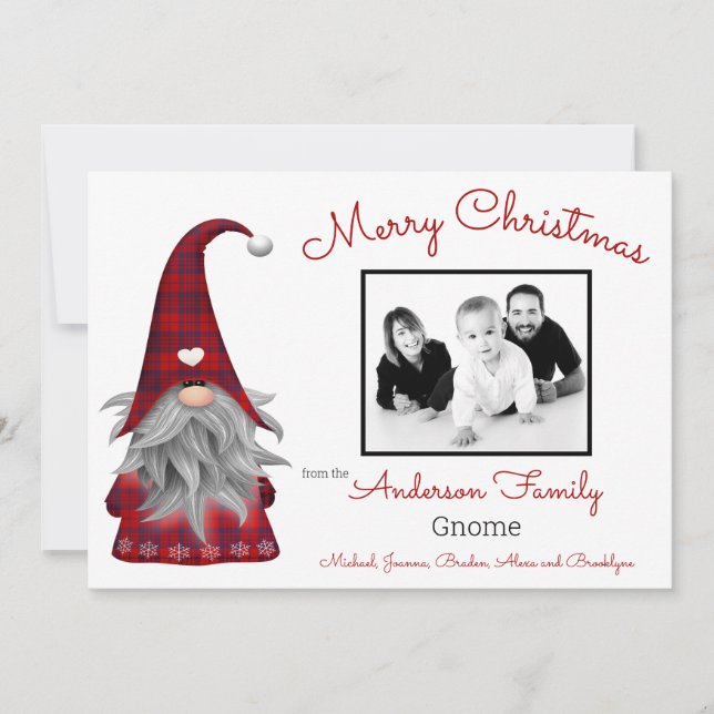 Cute Photo Merry Christmas Elf Personalized Gnome Holiday Card (Front)