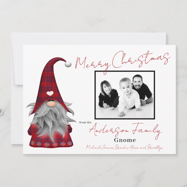 Cute Photo Merry Christmas Elf Personalized Gnome Holiday Card (Front)