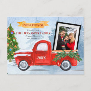 Cute Photo Merry Christmas Rustic Red Truck  Holiday Postcard