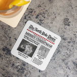 Cute Photo Newspaper Christmas Party Coaster<br><div class="desc">Add a touch of vintage charm to your holiday celebrations with this Christmas photo template paper disposable coaster! Designed with a vintage newspaper theme and classic typography, this festive table barware is perfect for creating a nostalgic and stylish holiday setup. Featuring a fun whimsical style, photography collage, and candy cane...</div>