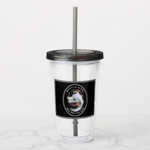 Cute Photo of Dad Hugging Sweet White Dog Black Acrylic Tumbler