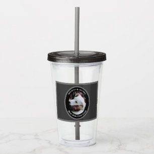 Cute Photo of Dad Hugging Sweet White Dog Grey  Acrylic Tumbler