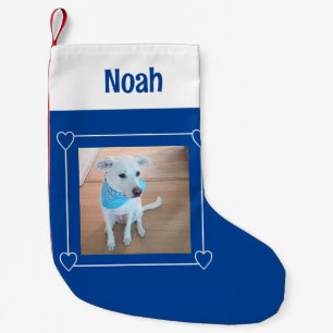 Cute Photo of Sweet Puppy Dog Blue and White Small Christmas Stocking