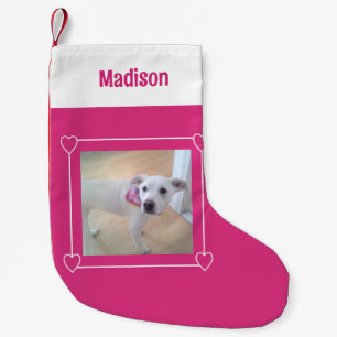 Cute Photo of Sweet Puppy Dog Pink and White Small Christmas Stocking