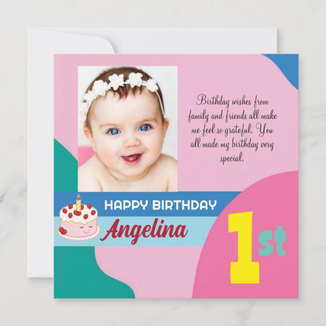 Cute Photo personnalisée 1er anniversaire Carte de (Devant)