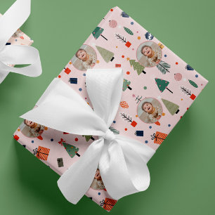 Cute Photo Pink Christmas Wrapping Paper