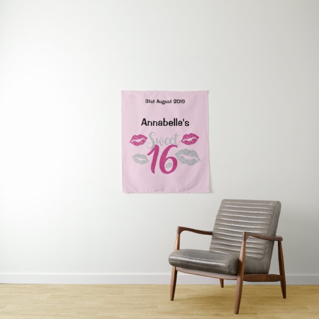 Cute photo prop backdrop sweet 16 birthday tapestry (In Situ)