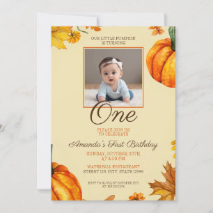 Cute Photo Pumpkin Baby 1st Birthday Invitation