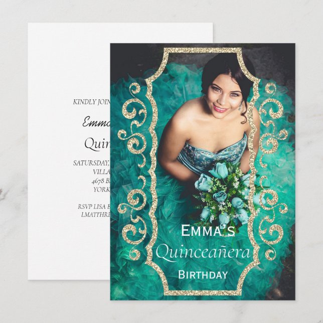 Cute Photo Quinceañera Birthday Party Invitation  (Front/Back)