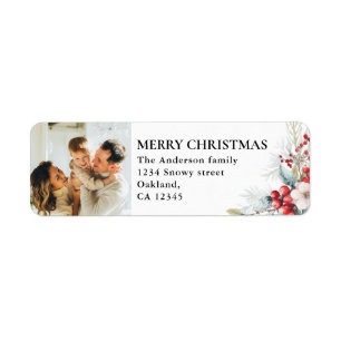 Cute Photo & Red Berries Green Merry Christmas