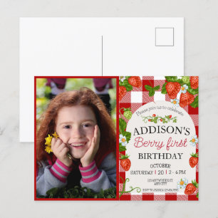 Cute Photo Red Blue Berry Sweet 1st Birthday Postcard