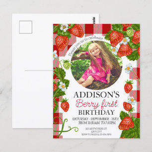 Cute Photo Red Blue Berry Sweet 1st Birthday Postcard