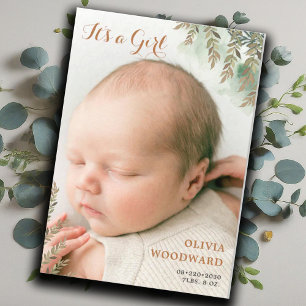 Cute Photo Sage Cocoa Girl Faire-part de naissance