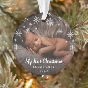 Cute Photo Snowflakes Baby First Christmas Ornament
