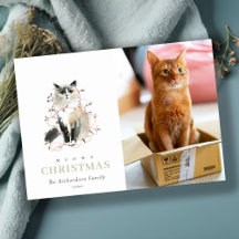 Cute Photo Watercolor Meowy Christmas Lights Cat