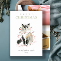 Cute Photo Watercolor Meowy Christmas Lights Cat
