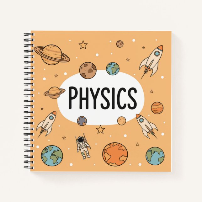 Cute Physics Science Space Rocket Planets Personal Notebook (Front)