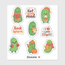 Cute Pickle Book Lover Stickers Funny Cozy Fall 