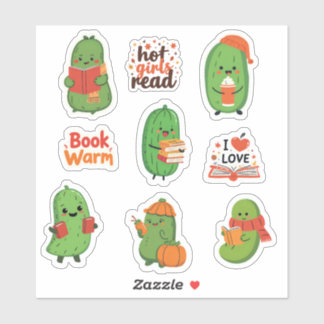Cute Pickle Book Lover Stickers Funny Cozy Fall 