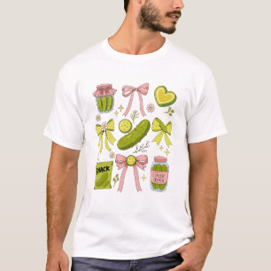 Cute Pickle Bow Funny Snack Pickle Lover Pink Coqu T-Shirt