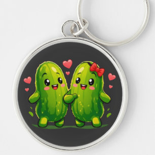 Cute Pickle Couple Funny Kawaii Pickles Design. Keychain