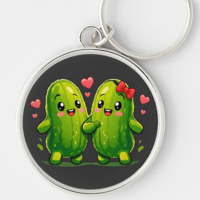 Cute Pickle Couple Funny Kawaii Pickles Design. Keychain (Front)