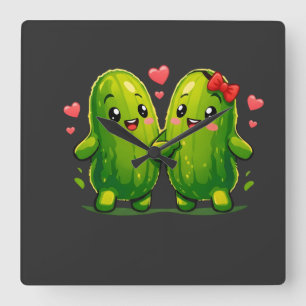 Cute Pickle Couple Funny Kawaii Pickles T-Shirt fo Square Wall Clock