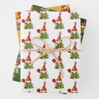 Cute Pickleball Christmas Gnomes Wrapping Paper Sheet