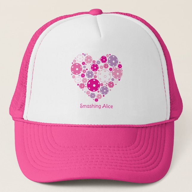 Cute Pickleball 💘 Heart custom text Trucker Hat (Front)