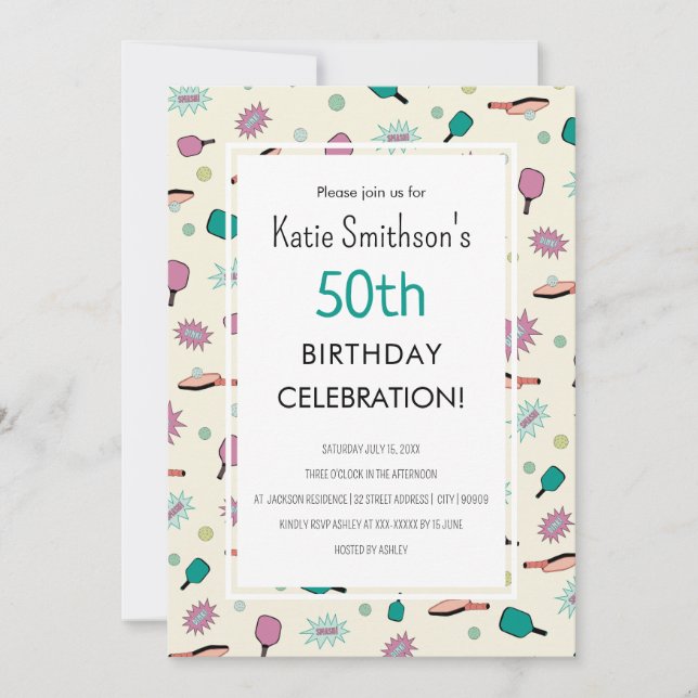 Cute Pickleball Party 50e anniversaire Invitation (Devant)
