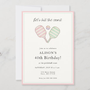 Cute Pickleball Pink and Green Birthday party  Invitation