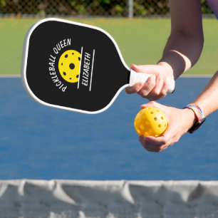 Cute Pickleball Queen Name Ball Black Yellow Sport Paddle