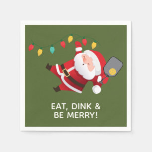 Cute Pickleball Santa Green Christmas Party Napkin