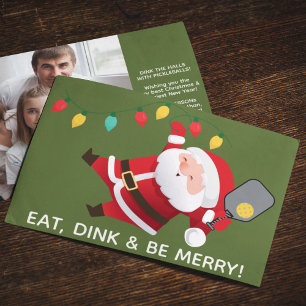 Cute Pickleball Santa Green Christmas Photo  Holiday Card