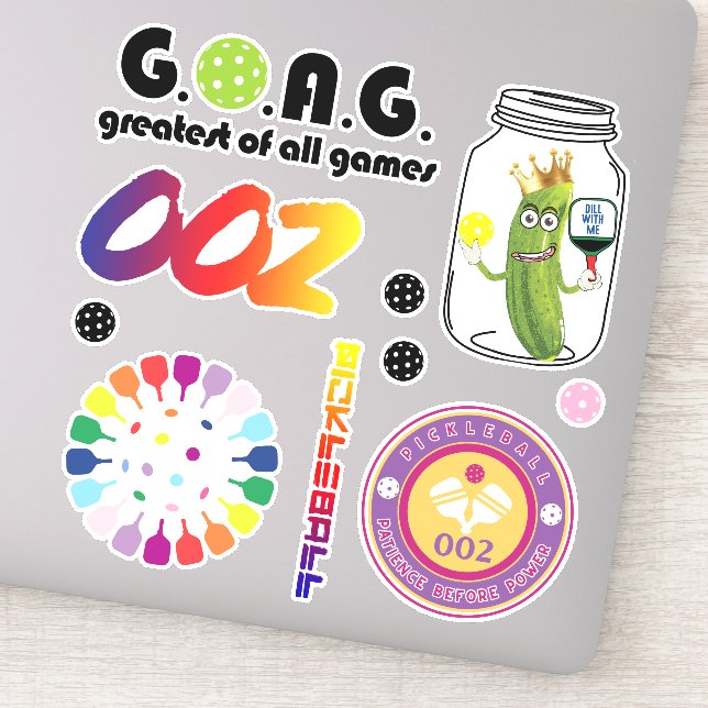 Cute pickleball sticker sheet, large (Detail)