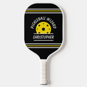 Cute Pickleball Wizard Name Ball Black Yellow Pro Pickleball Paddle
