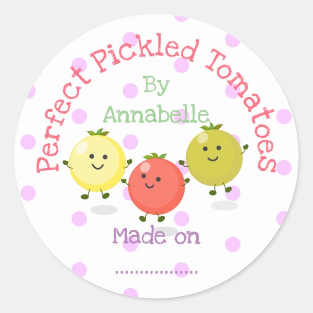 Cute pickled tomatoes cartoon illustration label (Front)