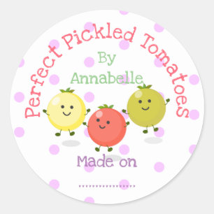 Cute pickled tomatoes cartoon illustration label
