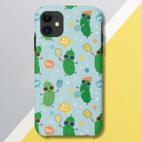 Cute Pickles playing Pickleball on light blue