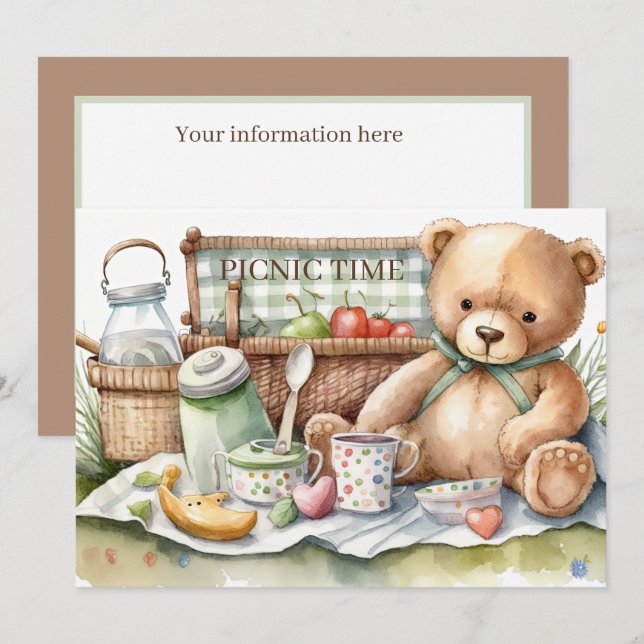 cute picnic bears add text  invitation (Front/Back)