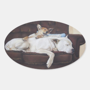 cute picture of puppy cuddling                     oval sticker