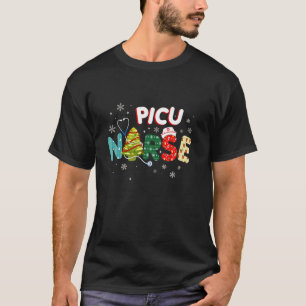 Cute PICU Nurse Christmas Nurses Scrub Xmas Tree M T-Shirt