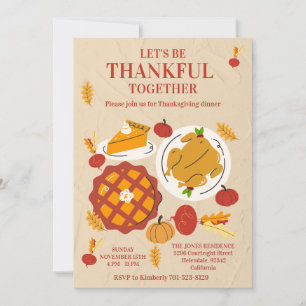 Cute Pie Pumpkin Thanksgiving Dinner Invitation