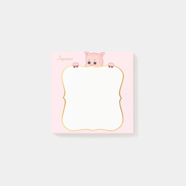 Cute Pig and Personalized Text Post-it Notes (Front)
